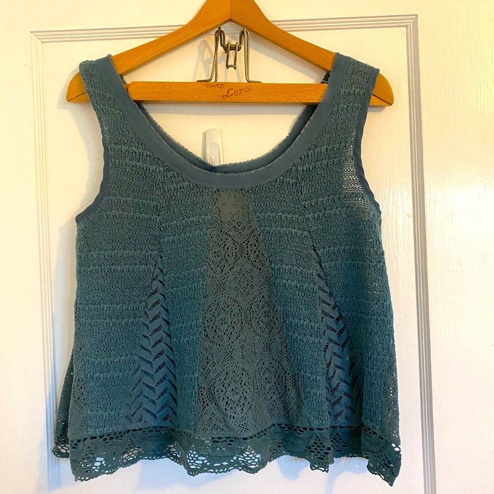 Anthropologie Meadow Rue Teal semi sheer, crochet sleeveless top